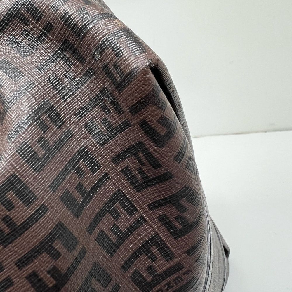 Auth FENDI Zucchino Tote Shoulder Bag Brown Black PVC Leather - Picture 14 of 15